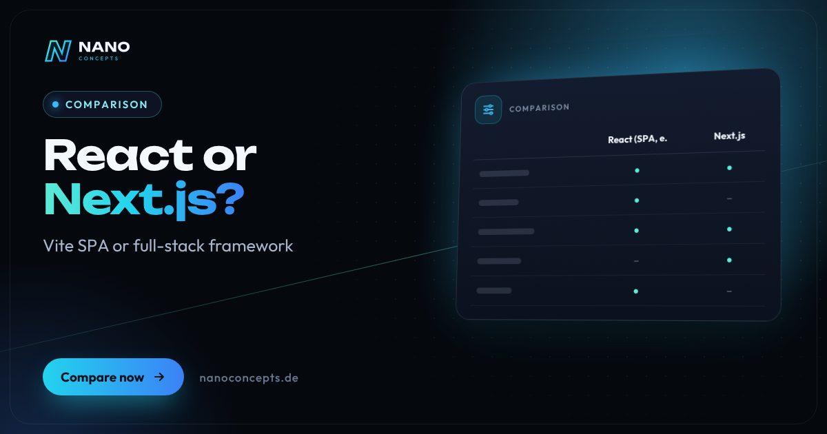 Featured image: React or Next.js – which setup is right for your web application?