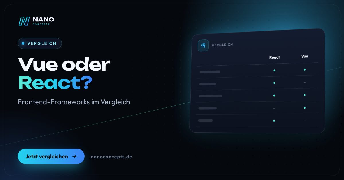 Beitragsbild: Vue oder React – welches Frontend-Framework passt zu Ihrem Projekt?