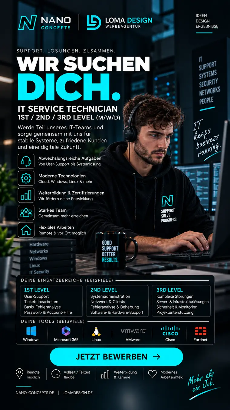Stellenanzeige: IT Service Technician 1st / 2nd / 3rd Level (m/w/d)