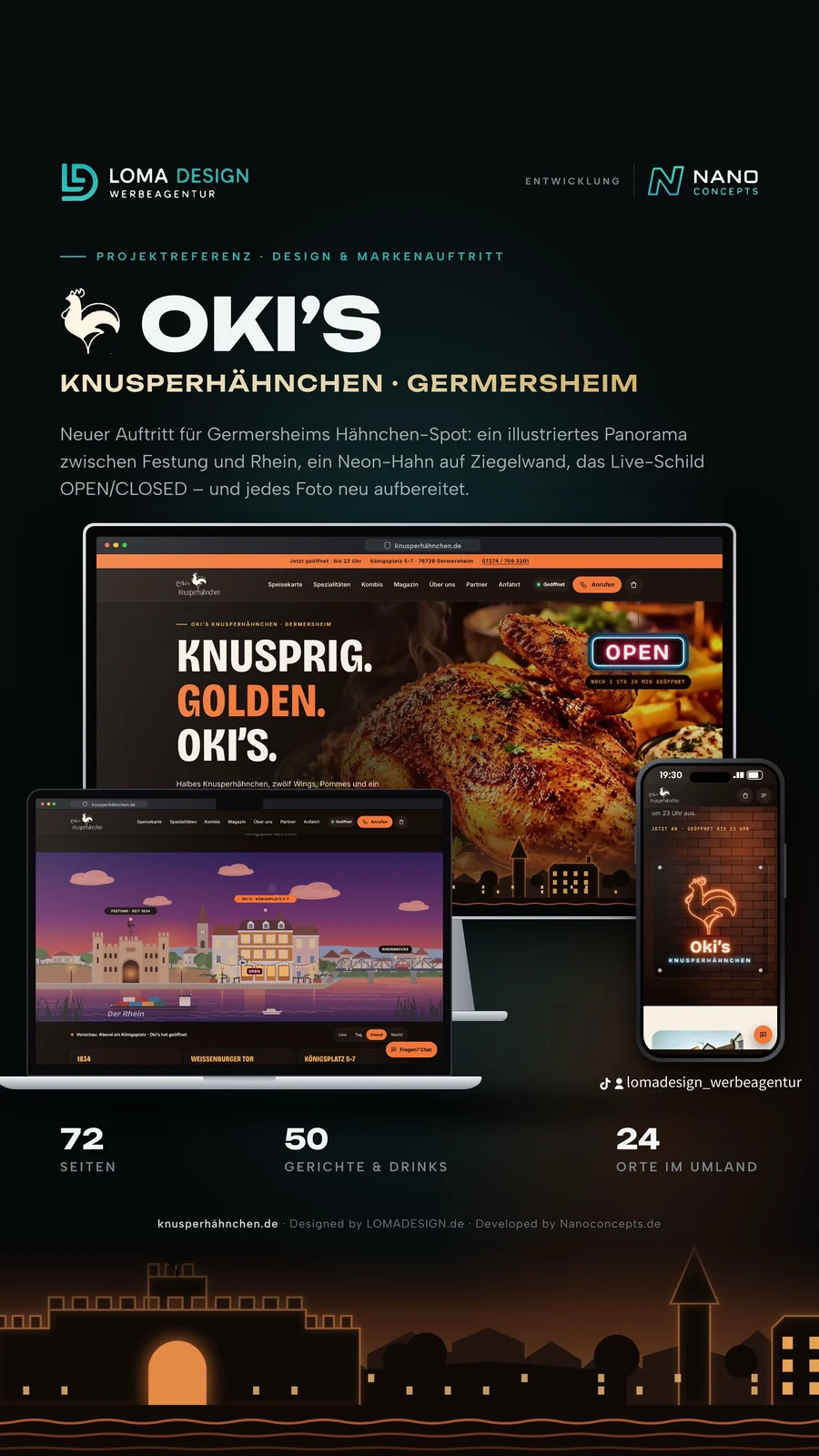 Oki's Knusperhähnchen – Story 9:16 · Design & brand identity