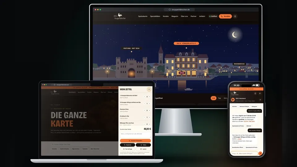 Technology: Day and night mode based on the real position of the sun, digital order slip and chat assistant