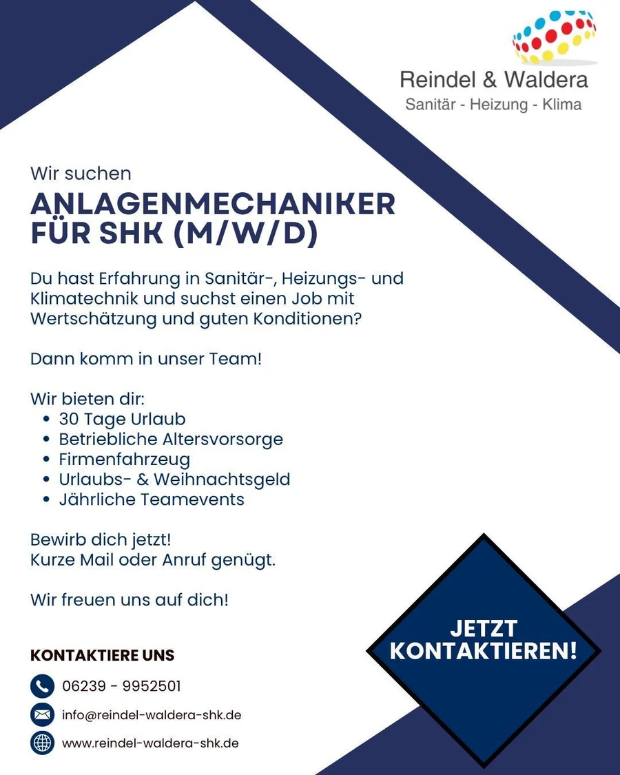 Reindel & Waldera – Oferta de empleo 4:5 · Técnico de fontanería y calefacción (H/M)