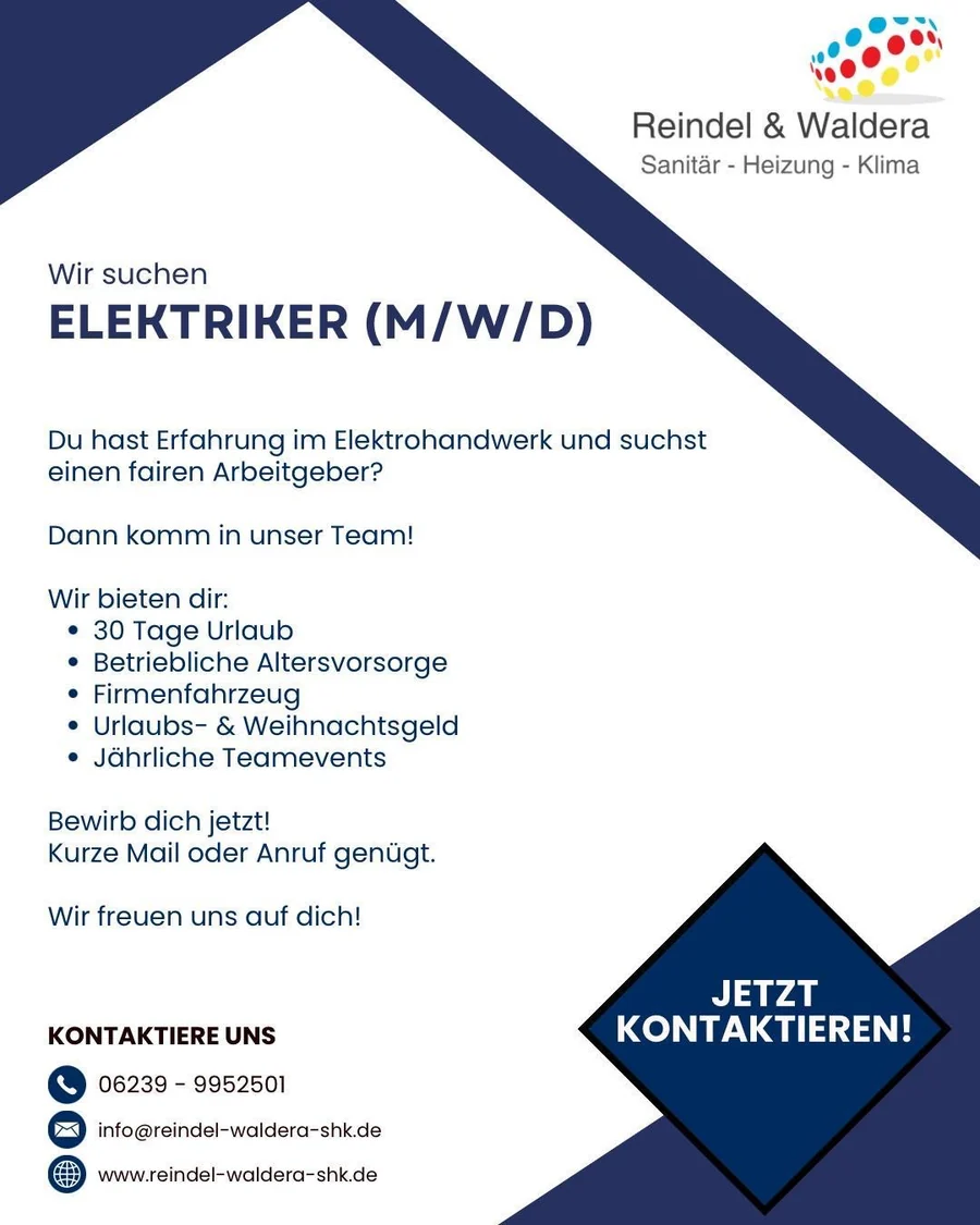Reindel & Waldera – Oferta de empleo 4:5 · Electricista (H/M)