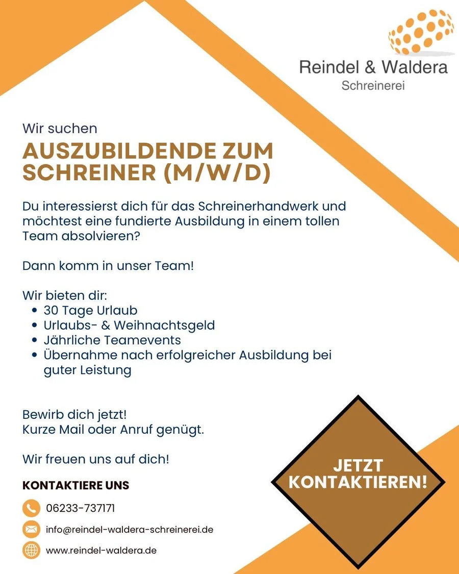 Reindel & Waldera – Oferta de empleo 4:5 · Aprendiz de carpintería (H/M)