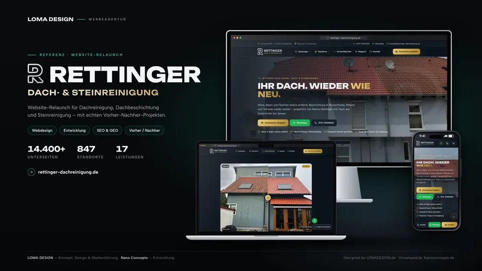 Rettinger Dach- & Steinreinigung: new website with before-and-after slider