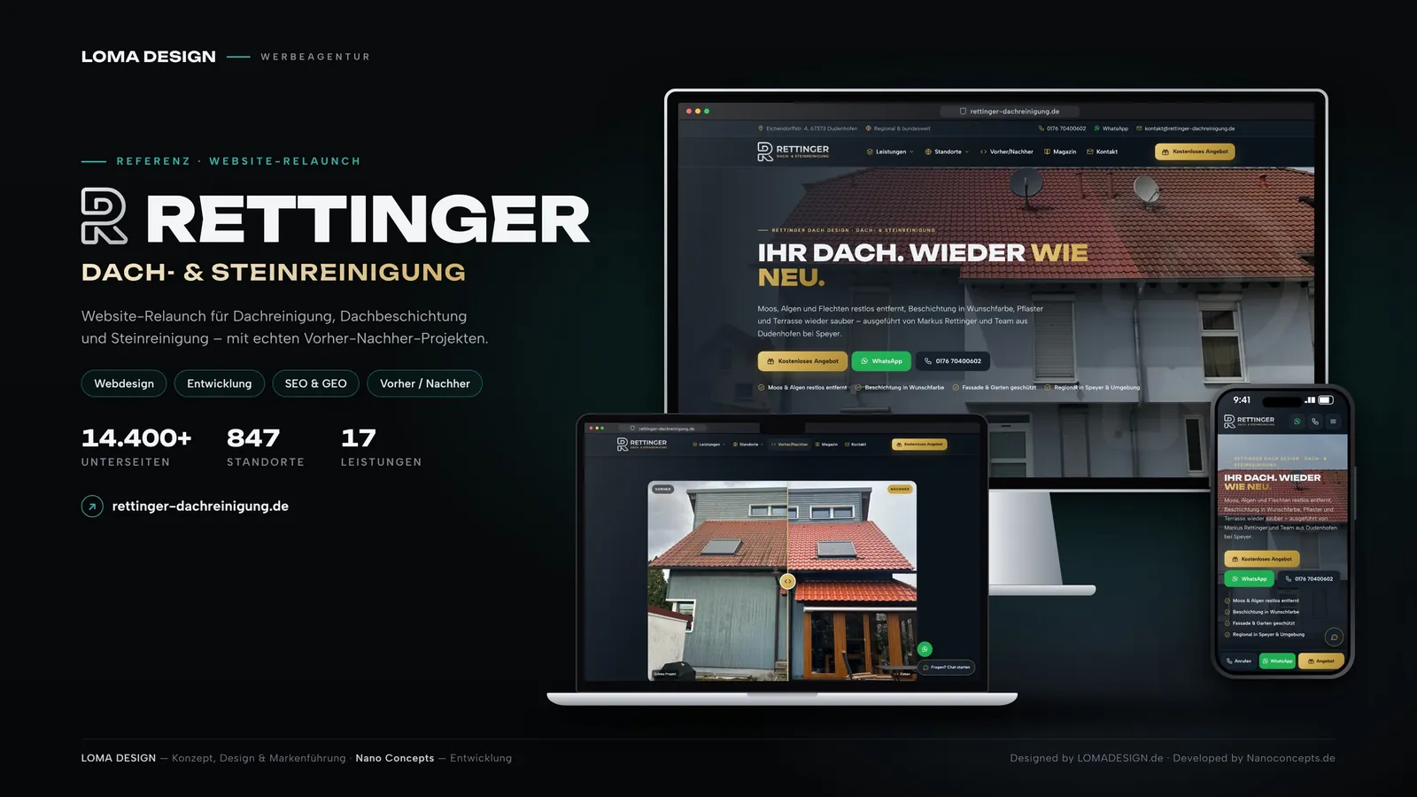 Rettinger Dach- & Steinreinigung: new website with before-and-after slider