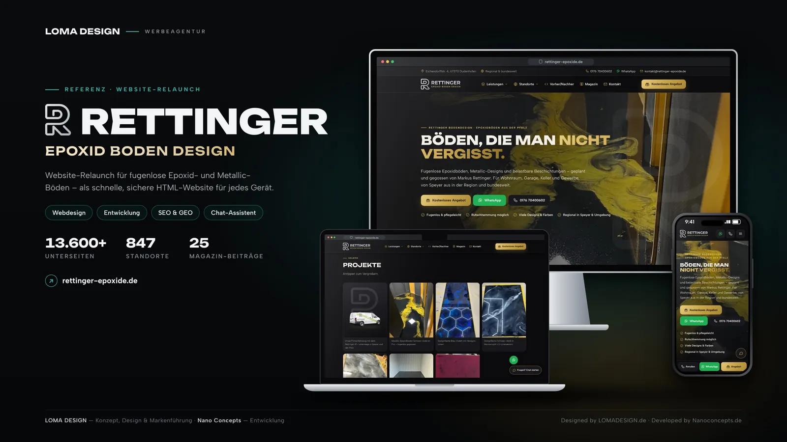 Rettinger Epoxid Boden Design: nuevo sitio web en monitor, laptop y smartphone