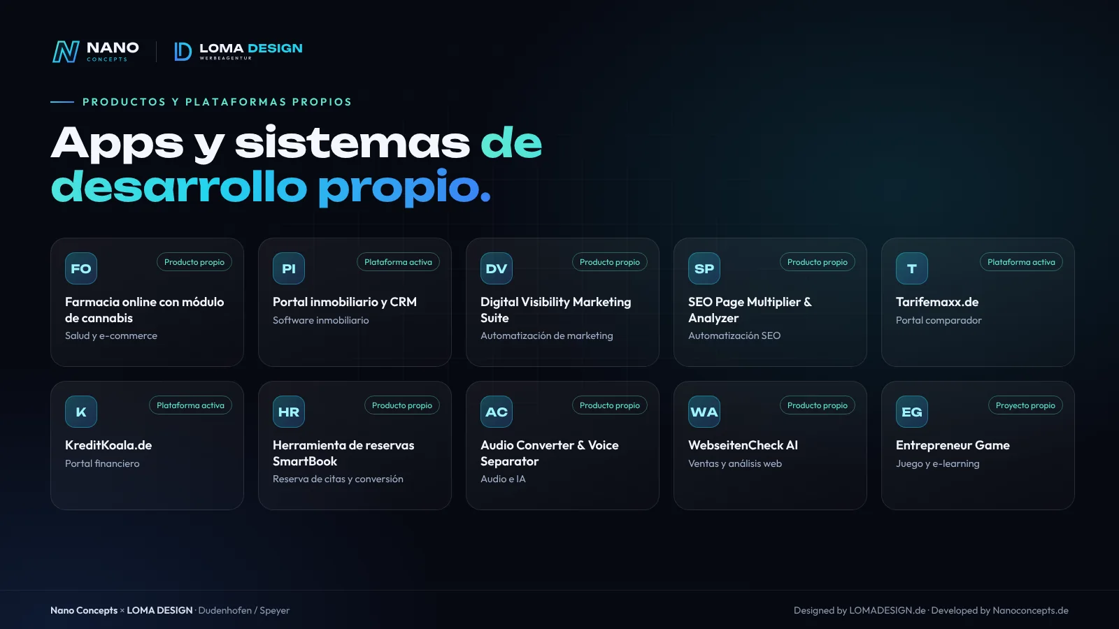 Vista general: apps y sistemas de Nano Concepts